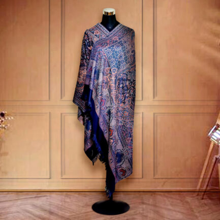 Woman shawl Jamawar Faux pashmina Royal blue - Image 2