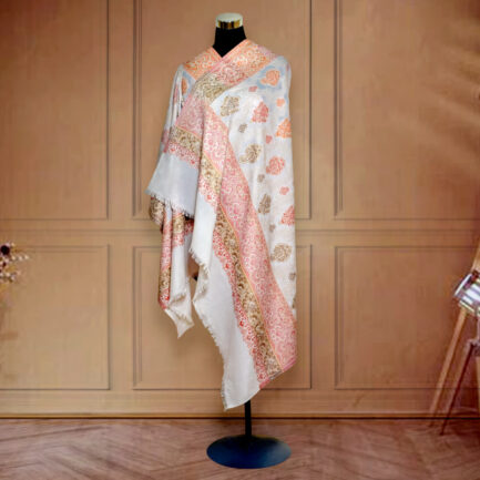 Woman shawl Jamawar Faux Pashmina Pure White - Image 2